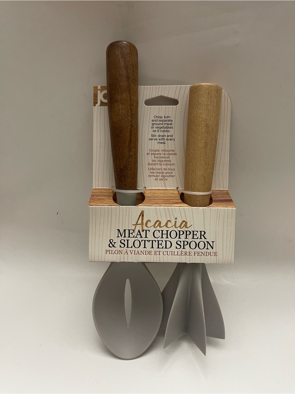 Set of 2 Joie Acacia Meat Chopper & Slotted Spoon